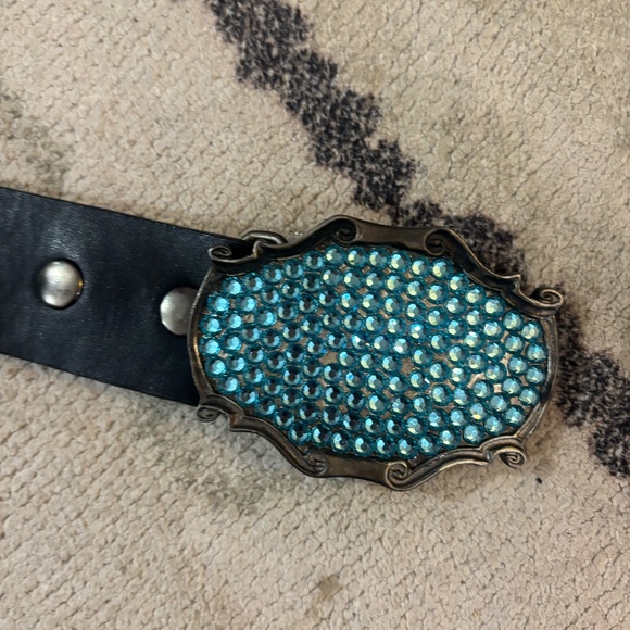 Vintage y2k early 2000s blue diamond metal clasp cowboy belt - Picture 4 of 7